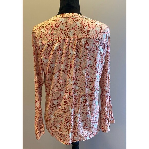 Old Navy Blouse Size Medium Top Orange Red Long Sleeve V Neck Textured Cotton - Picture 4 of 11